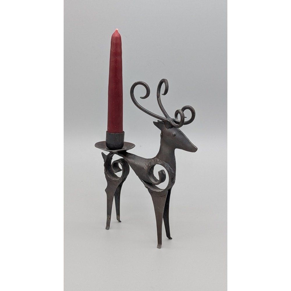 Rustic Deer Candle Holder Christmas Hand‎ Forged Iron Stag Candle Stick Holder